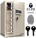  Fekete páncélozott otthoni széf 80x48x43 cm - elektronikus zárral és kulccsal, riasztóval, falra szerelhető acél értékmegőrző irodai és otthoni használatra, kivehető polccal