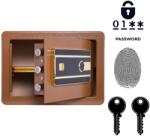 Barna biometrikus ujjlenyomatos széf 25x35x25 cm - Páncélozott otthoni bútorszéf elektronikus kóddal, kulccsal, riasztóval, falra szerelhető acél értékmegőrző kivehető polccal