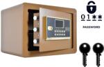  Barna páncélozott otthoni széf 25x35x25 cm - Elektronikus és kulcsos zárral, riasztóval, falra szerelhető acél értékmegőrző, kivehető polccal, irodai és otthoni használatra