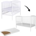 Kidizi Patut din lemn masiv cu bariera 120x60 cm Kidizi Orella alb si saltea cocos LUX 120x60x12 cm, reglabil pe 3 nivele, certificat EN71 (1729+1637+1206012LUX)