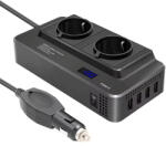 Boyna 12V autós inverter 200W átalakító 230V-ra, 2 hálózati csatlakozóval és 4db USB porttal