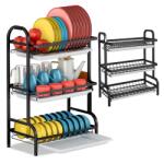 EBA Összecsukható edényszárító eBA® XXL, 3 szintes, fekete - kompakt tartó lefolyó tálcákkal, ideális konyhába (EBA-4810)