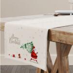Cotton Club® Napron Craciun bumbac 40x150cm cu Mos Craciun si brad, Dexy Ecru Fata de masa