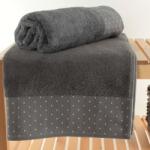 Şaheser Set 2 prosoape baie 70x140cm cu bulinute, bumbac 100%, Pitircik Gri antracit Prosop