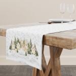 Lenjerii Deosebite Napron Craciun bumbac 100% 40x150cm cu brazi si casute, Snowy Fata de masa