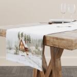 Lenjerii Deosebite Napron Craciun bumbac 100% 40x200cm cu cabana si peisaj de iarna, Glow Fata de masa