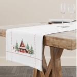 Cotton Club® Napron Craciun bumbac 100% 40x150cm cu cabane si brazi, Cabin Fata de masa