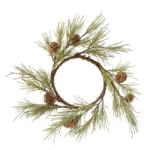  Dekoráció koszorú fenyővel, tobozzal műanyag 26cm zöld