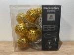  Karácsonyfadísz gömb füzér, arany színű fém gömbök LED világítással