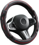 Autolife Genuine Leather Valódi bőr kormányvédő 38cm fekete-piros DW-5002R (00931) - autolife
