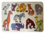  Puzzle din lemn cu 10 piese cu animale africane (HJ98021)