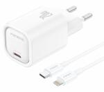 FONENG EU69 fali töltő PD 20W 1xUSB-C + USB-C - Lightning kábel Fehér