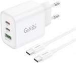 FONENG GaN10-EU hálózati töltő - USB + 2xType C - QC 4.0+ PD 65W Type C-C kábellel fehér PPS támogatás