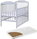Kidizi Patut din lemn masiv 120x60 cm Kidizi Orella gri cu laterala culisanta si saltea cocos LUX 120x60x12 cm, reglabil pe 3 nivele, certificat EN71 (5232+1206012LUX)