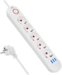 Maclean Prelungitor 5 prize + 3xUSB, 110-240V AC 50/60Hz, 2.1A max 2500W, 1.5m, alb, MCE395 W (MCE395) - pcone