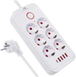 Maclean Prelungitor 6 prize + 4xUSB, 110-240V AC 50/60Hz, 2.1A max 2500W, 1.5 m, alb, MCE389 W (MCE389) - pcone