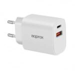Approx USB-A / USB-C hálózati töltő 20W + 1m USB-C kábel fehér (APPUSBWALL20W) (APPUSBWALL20W)