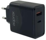 Approx USB-A / USB-C hálózati töltő 65W + 1m USB-C kábel fekete (APPUSBWALL65W) (APPUSBWALL65W)