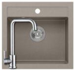 Quadron 1320+SAP4-B090 - Quadron JOHNNY 110 gránit mosogató (500x470 mm, 1 medence ) soft taupe + Zegor szögletes rozsdamentes csaptelep szett (1320+SAP4-B090)