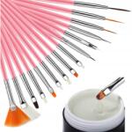 Rel Ecsetkészlet hibrid, zselés, akrilzselé díszítéshez, 15 db-os (pędzel, pędzli)