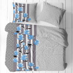  3 részes pamut ágynemű huzat szett - 140x200 cm / szürke mandala - kék magnólia mintás