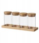 HowHomely Befőttesüveg Szett, 4db, bambusz alappal, 220ml, átlátszó (HH-802530)