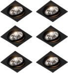 QAZQA 6 db beépíthető, állítható, fekete szögletes spotlámpa szett - Chuck 111 (109800)
