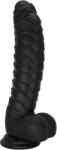 Mokko Toys Ribbed Dildo with Suction Cup, Liquid Silicone, Black, 22.5 cm Dildo