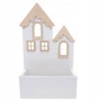  Fa házikó, karácsonyi dekoráció, nád, 44cm (DOMEK/BOŻE NARODZENIE/SKRZYNKA/DWÓJKA/WHITE)