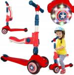 MalPlay Gyerek roller, 3 kerék, állítható, LED kerekek, piros, 30kg-ig (112336)