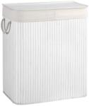 Songmics Coș de rufe bambus, 2 compartimente, 100L, alb, capac cu cle (LCB64WT)