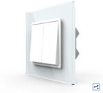 LIVOLO Intrerupator Dublu Mecanic Cap Cruce LIVOLO cu Rama din Sticla Alb (VL-2FCMM10A-W)
