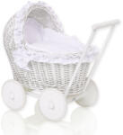  Fonott babakocsi hímzett ágyneművel és puha béléssel - fehér