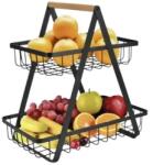 MACVI Macvi® dekoratív gyümölcskosár, 2 emeletes, fekete fém fa fogantyúval, stabil és elegáns, ideális gyümölcsök és zöldségek tárolására (MCV-2151)