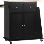 Homcom konyhai kocsi szekrénnyel, 2 fiókkal és 3 szintes fűszertartóval, konyhaszigeten ételtárolóval állítható polccal, törölközőtartóval és 4 kerékkel 2 fékkel, 89x45x89, 5 cm, fekete (801-163V00BK)
