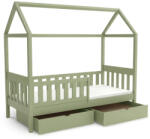  JOHNY házikó ágy leesésgátlóval és ágyneműtartóval 90x200 - olivazöld (10000017304)