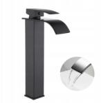 Focus Sanitar Fekete Asztali Mosdó Csaptelep, rozsdamentes acél, vízesés hatású (BATERIA UMYWALKOWA STAL WYSOKA CZARNA)