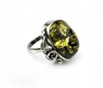  Gyűrű, állítható ezüst, zöld borostyán, 26×26mm, 925 ezüst