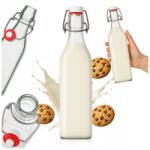 SuperButelki 1L-es üvegpalack, mechanikus záródás, tej, gyümölcslé, 1L, 32cm magas (BUTELKA_1000_KWADRAT_KM_mleko)