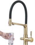  Arany konyhai csaptelep, kihúzható kifolyó, 3 utas, szűrt víz, állítható vízsugár (Bateria kuchenna Trójdrożna Złota)