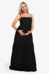 Boohoo Kismama Fodros Maxi Ruha, Size 40, fekete, pamut