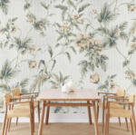  Őszibarack színű virágmintás fotótapéta zöld levelekkel