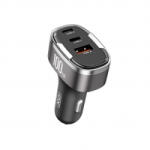 XO CC61 Autós Töltő 100W PD QC 3.0 - 1db USB-C + 1db USB-A + 1db Lightning foglalattal szürke