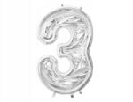 Party Deco forma 3-as lufi, Size 126cm, ezüst fényes, latex lufikhoz