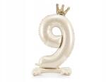 Party Deco Álló fólia lufi, 9-es számmal, 84cm, világos krém