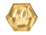 Party Deco Tányér 40th Birthday, arany, 20cm, 6db