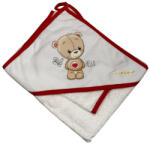 Babastar Nyomott Mintás Fürdőlepedő Frottír 80x80 cm - Hello Maci Szívecskével - Piros