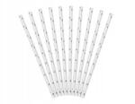 Party Deco Papír szívószál, ezüst csillagokkal, 19.5cm, 10db/csomag (SPP5M-018)