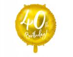 Party Deco Fólia lufi, Size 45cm, 40th Birthday, arany