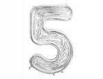 Party Deco Forma Szám 5, 126cm, ezüst fényes, latex lufikhoz